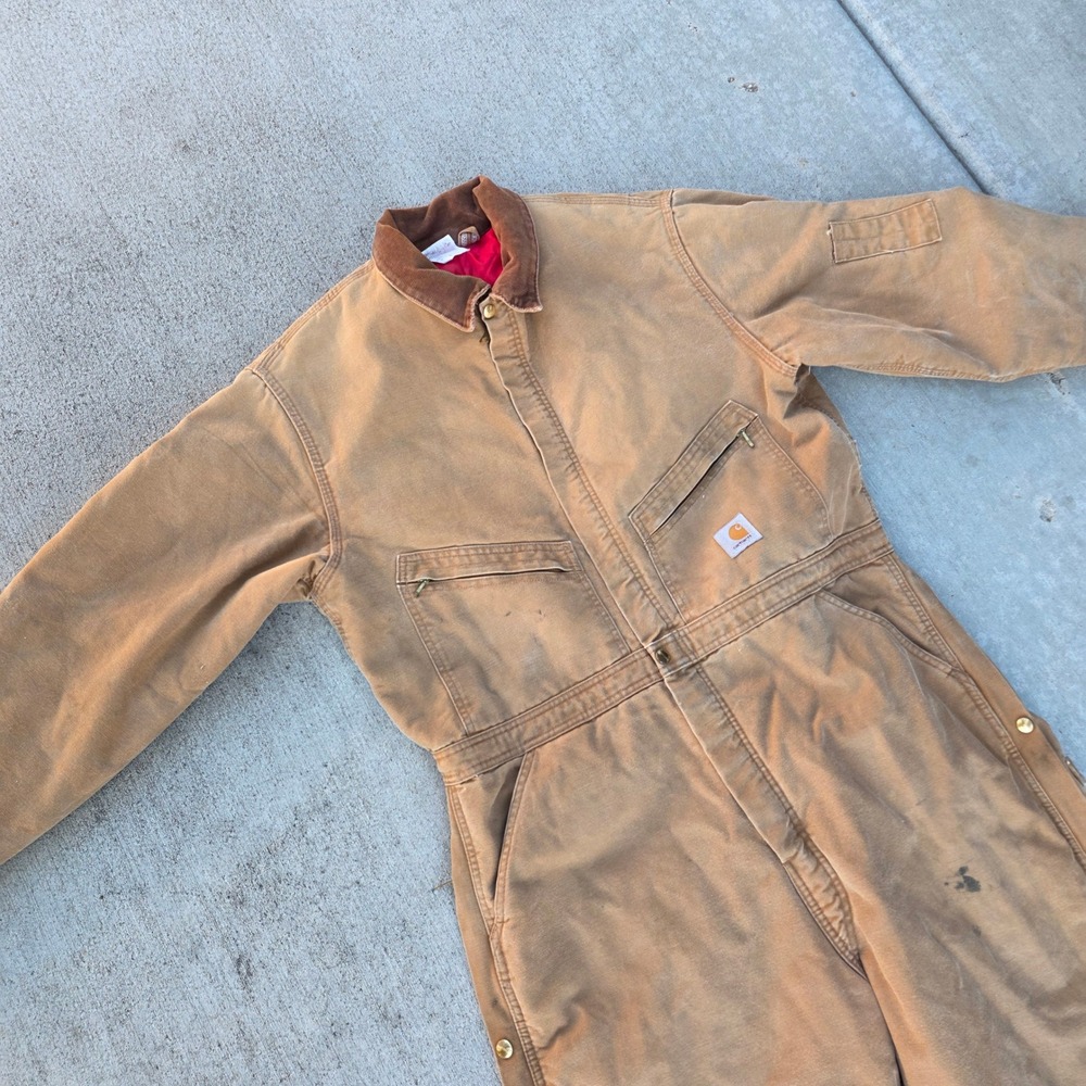 Vintage Carhartt Mens Duck Canvas Quilt Lined Coveralls Brown 46 Regular 996QZ